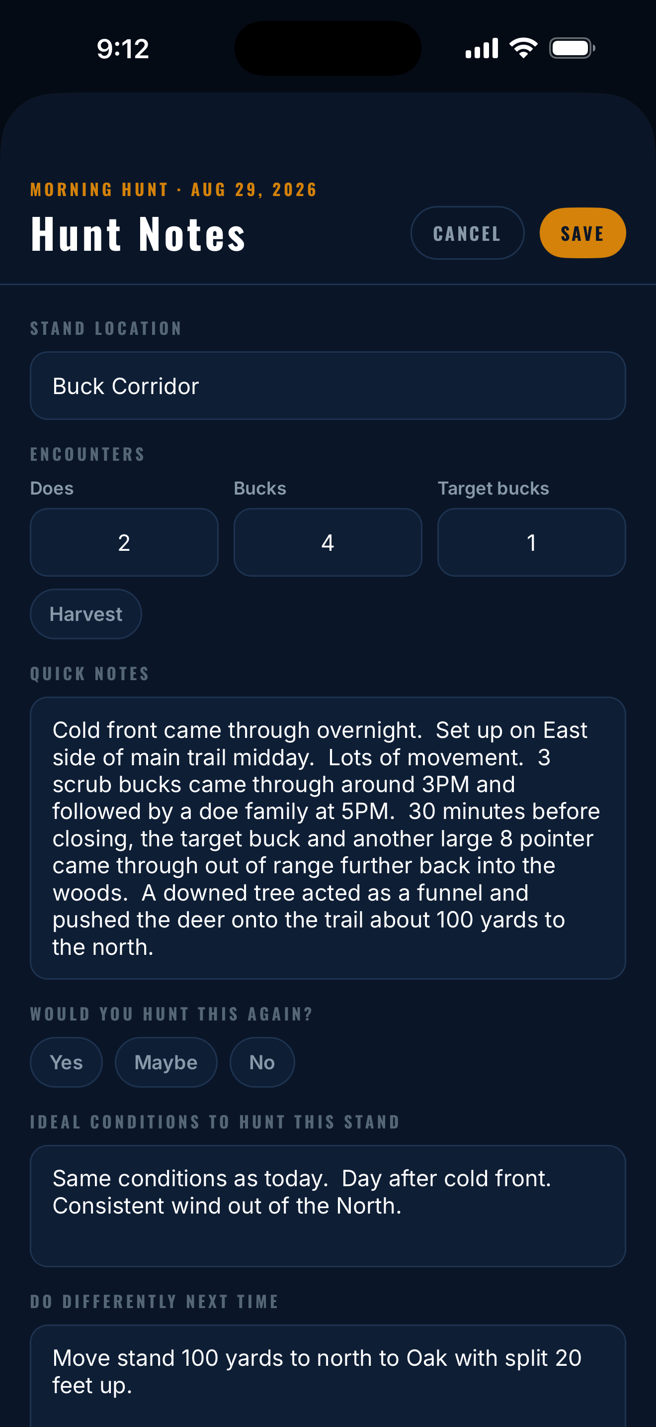 Last Light hunt notes screen