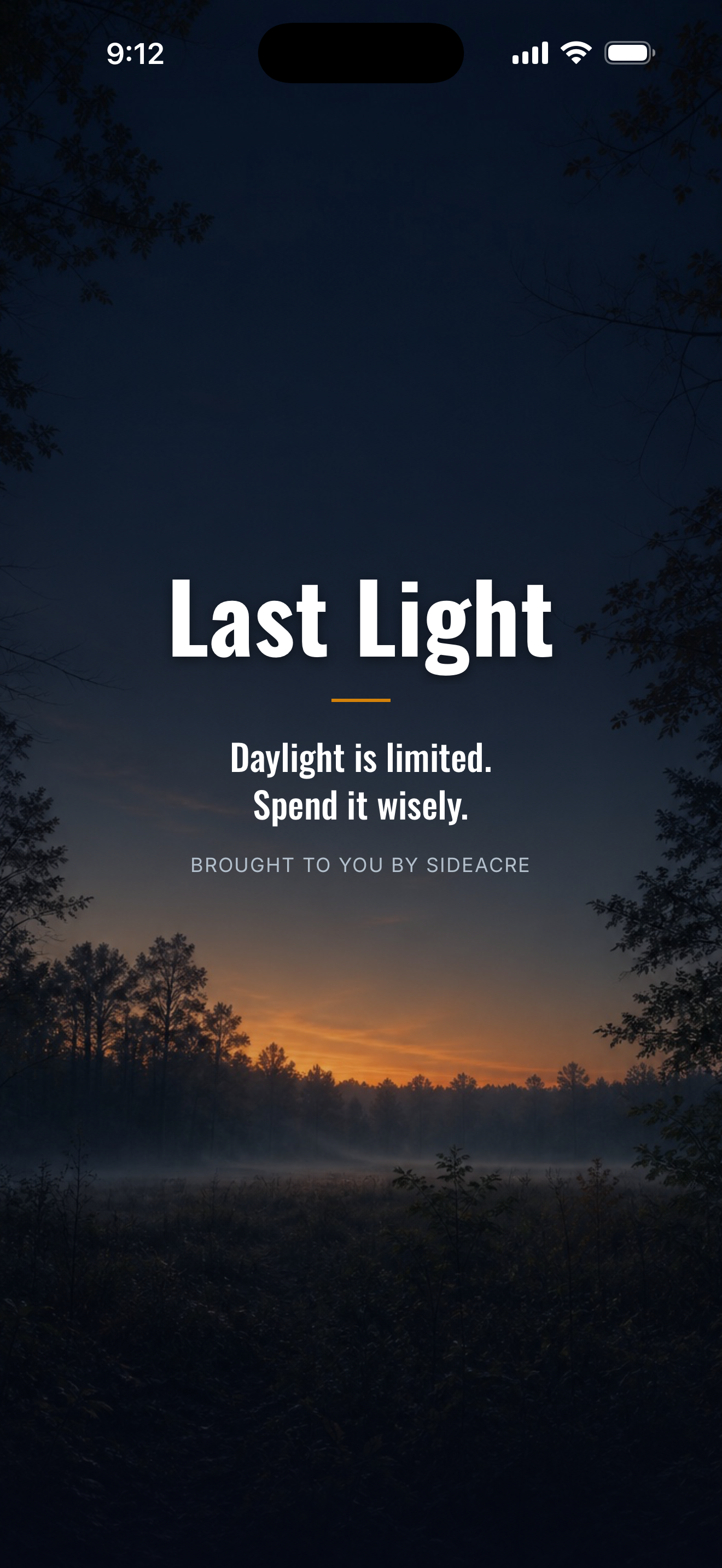 Last Light opening screen at first light